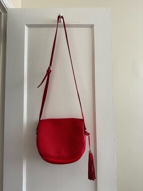 Isaac Mizrahi Red Perforated Crossbody with Tassel